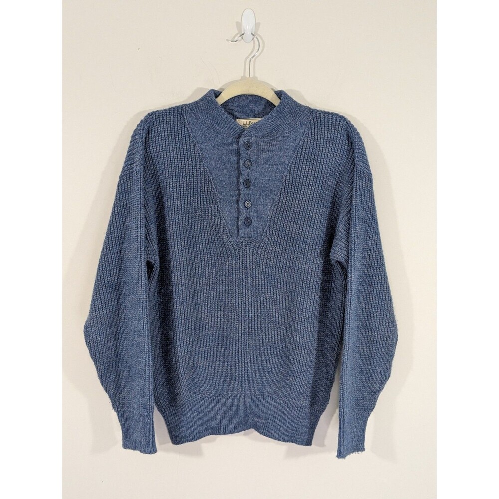 Vintage LL Bean Sweater Mens Medium Blue High Trek Yarn Commando Ragg Wool Blend